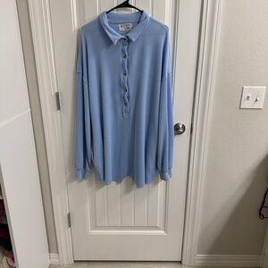 Blue Button-Up Long Sleeve Romper